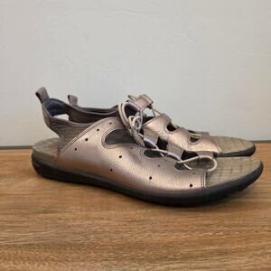 ECCO Metallic Leather Closed Toe Sport Sandals Toggle Lace Comfort Size 42